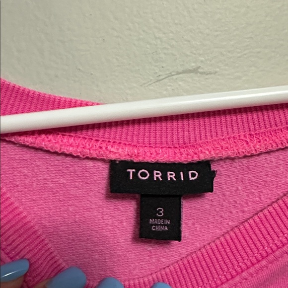 Torrid Hot Pink Classic Fit Ultra Soft Fleece Crew Neck Raglan Sweatshirt Size 3 - Picture 3 of 5